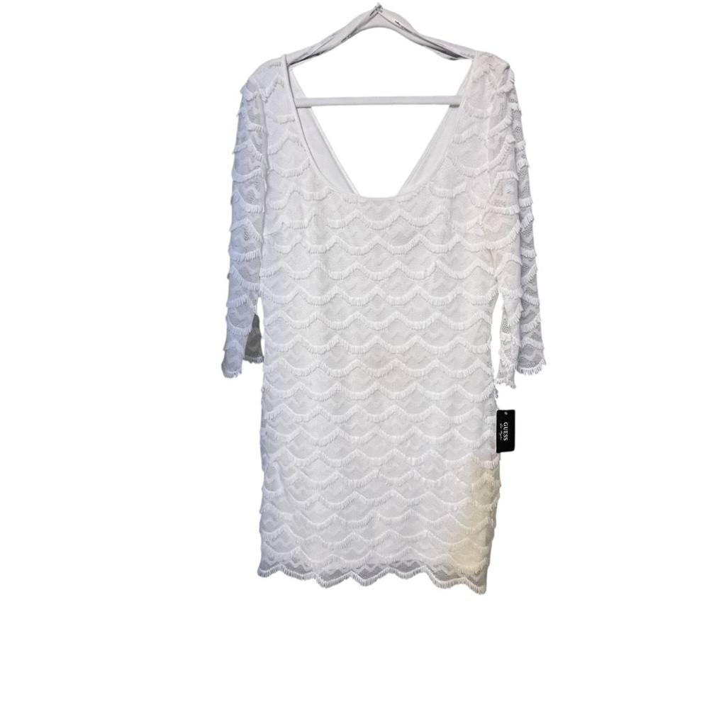 Guess white lace scoop neck dress size 12 some stretch NWT